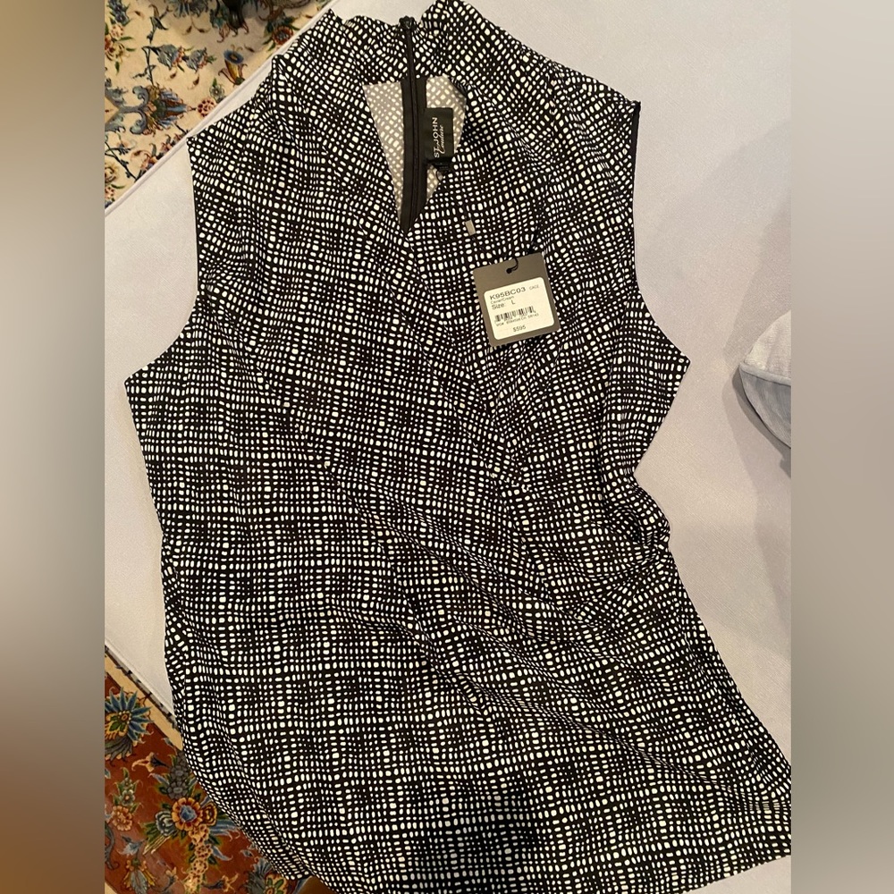 St John Couture black and white silk wrap blouse (also available in floral)